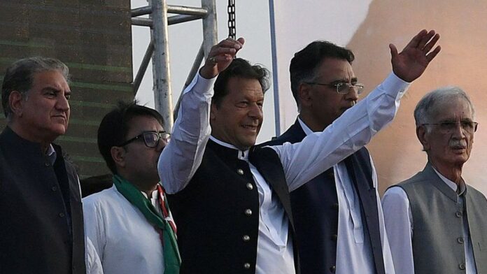 Pakistan Prime Minister Imran Khan (centre) ducked a no-confidence motion that was set to happen on 3 April.